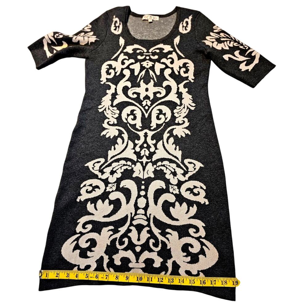 Pink Rose Sweater Dress Sz Large Black White Short Sleeve Stretch Bodycon Preppy - Picture 7 of 12